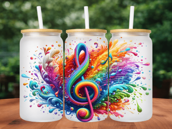 Download Neon Music Note Treble 16oz Tumbler Wrap - Treble Collection
